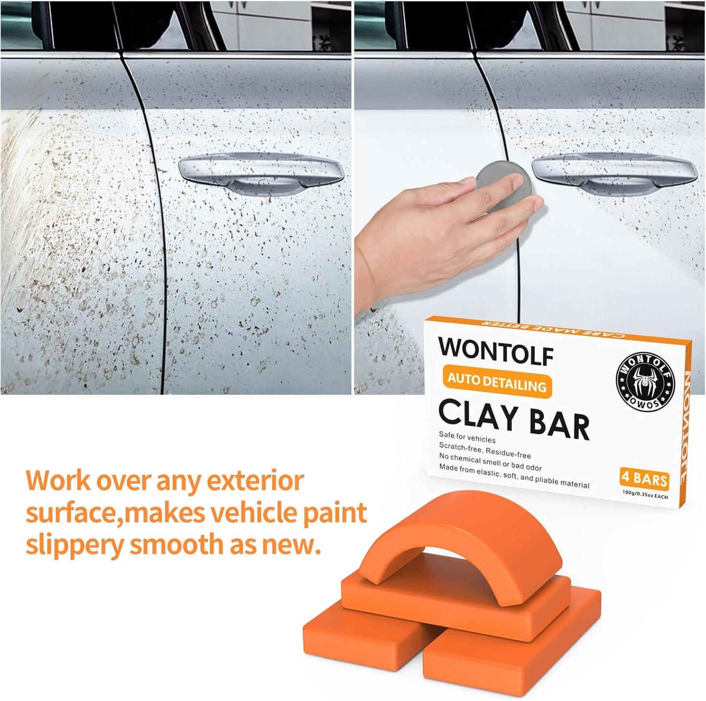 Premium Grade Car Clay Bar Kit 4X100G, No Scratch Magic Clay Bars for Auto Detailing Cleaner Kit with Washing and Adsorption Capacity for Car Auto Suv,Rv,Truck