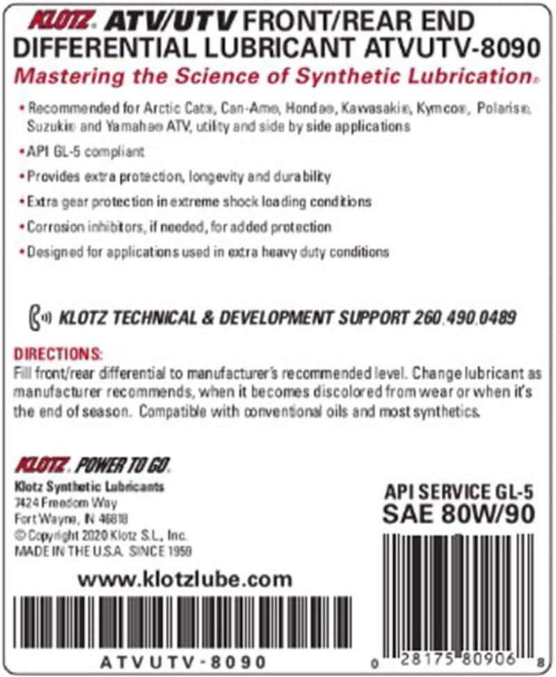 ATV UTV SXS 80W-90 Front & Rear End Differential Fluid Synthetic Oil Lubricant – 32 Ounce | Side by Side Transmission Differential Gear Protection, Corrosion Inhibitor, Anti-Wear