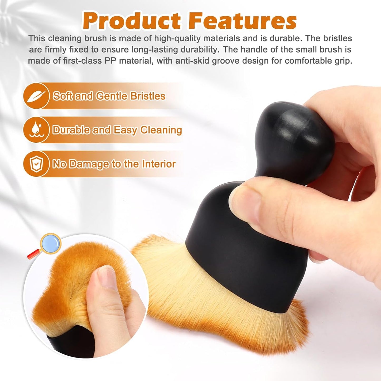 Car Interior Detailing Brush, 2PCS Car Interior Cleaning Soft Brush, Curved Design Car Cleaning Brush Dust Collectors, Car Interior Cleaning Tool Brush with Cover