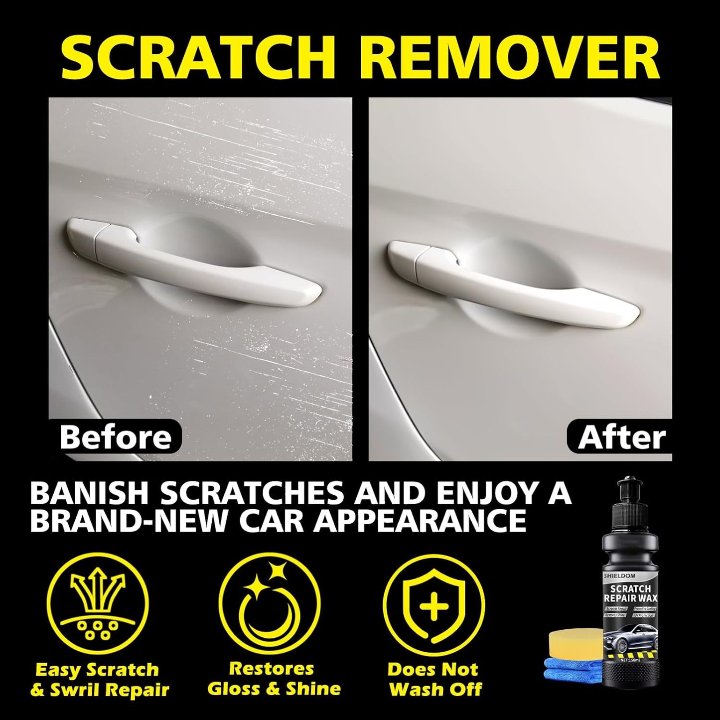 Car Scratch Remover for Vehicles Auto Paint Swirls & Scuff Removal Polishing Compound to Repair Scratches with Buffer Pad and Towel Works on Cars, Trucks, Suvs, Rvs & More -5Oz/150Ml