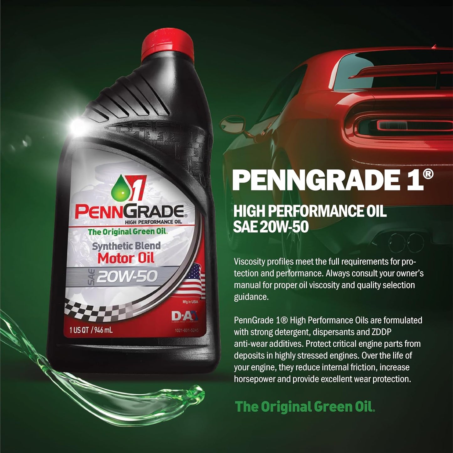 , 71196, Synthetic Blend High Performance Oil SAE 20W-50, 1 Quart (48 Pack)
