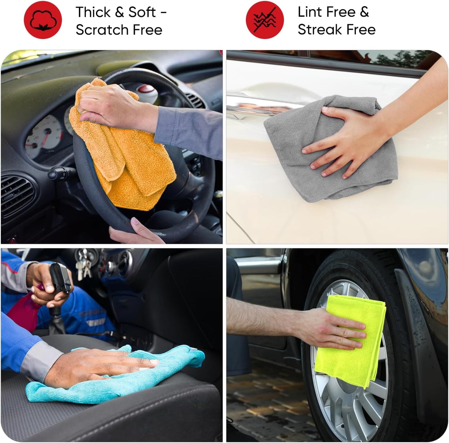 Microfiber Cleaning Cloth 24 Pack, Microfiber Towels for Cars, Soft & Absorbent Cleaning Rags, Premium Lint Free Shop Towels for House, Kitchen, Car, 12Inx16In
