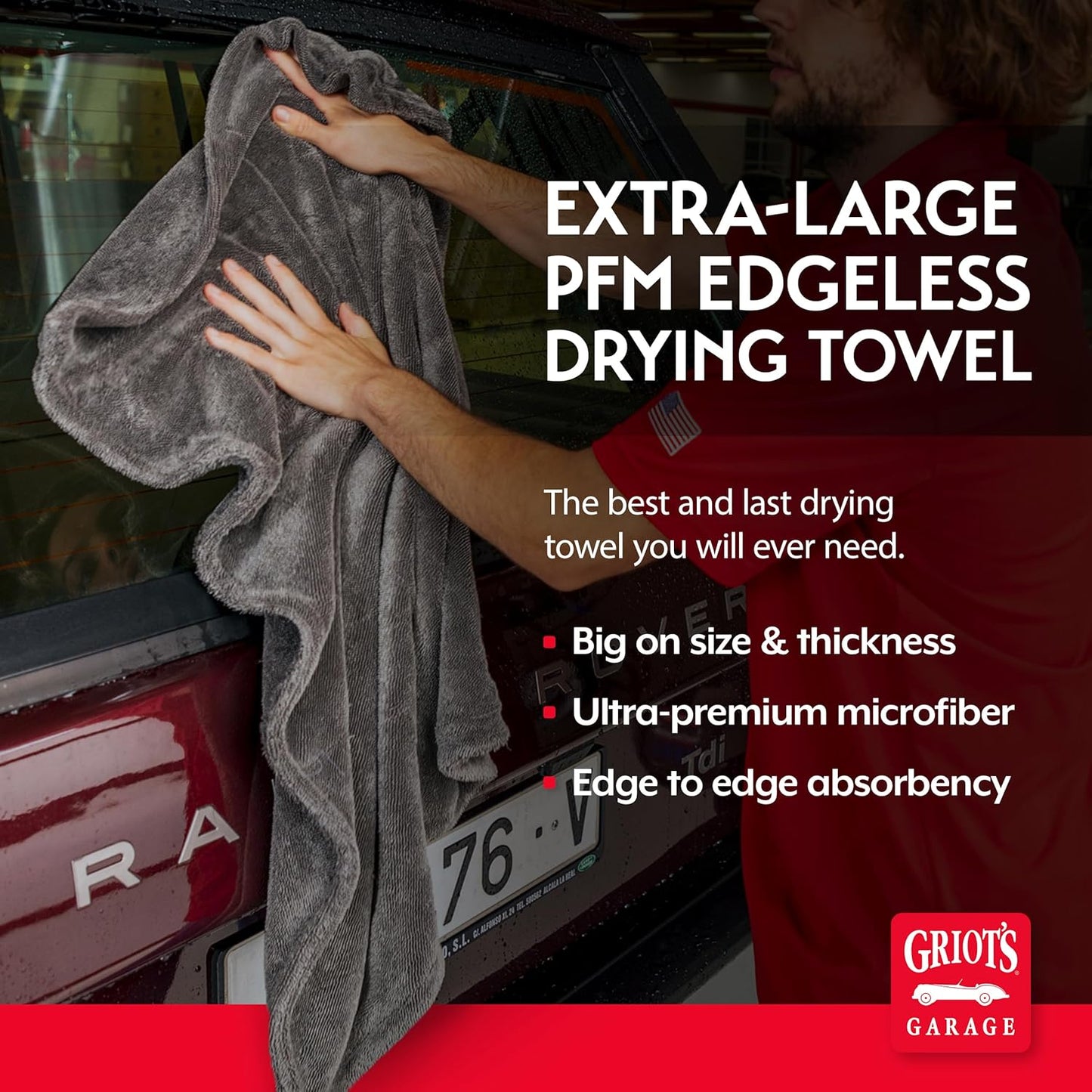 Extra-Large PFM Edgeless Microfiber Drying Towel for Car Wash and Detailing, Ideal for Suvs, Trucks, and Rvs, 29" X 36", 55596