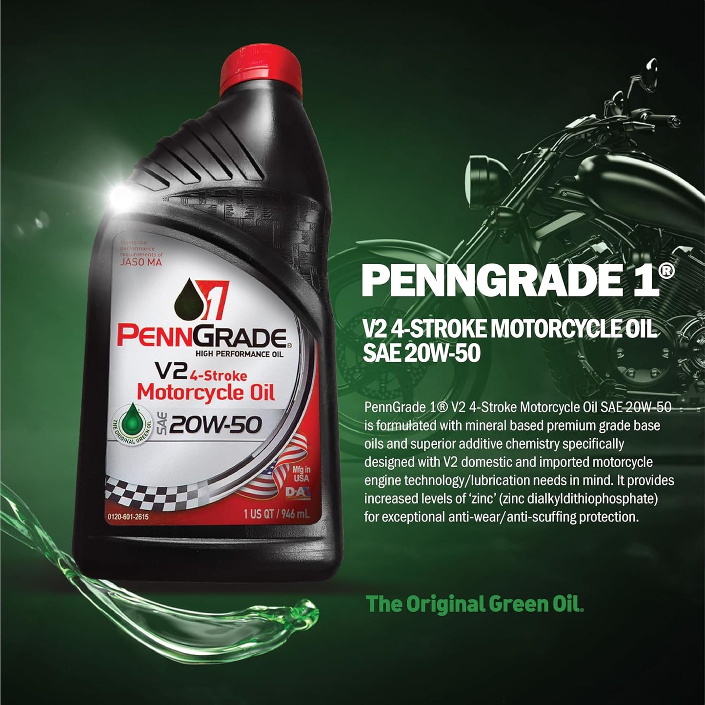 , 71576, V2 4-Stroke Motorcycle Oil SAE 20W-50, 1 Quart (6 Pack)