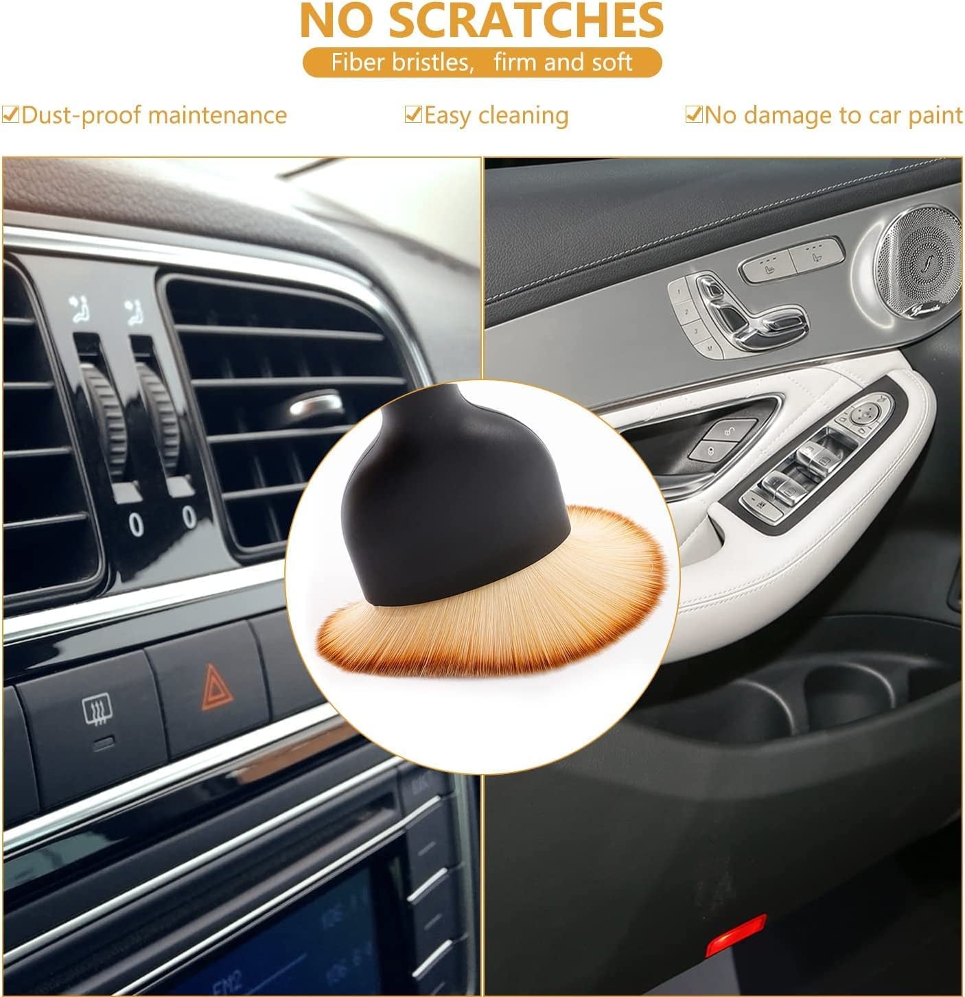 Zabernim Car Brush, Zabernim Car Interior Cleaning Tool, Car Cleaning Brush Dust Collectors, Curved Design Dirt Dust Clean Brushes, Engine Compartment and Dashboard(2 PCS) 01