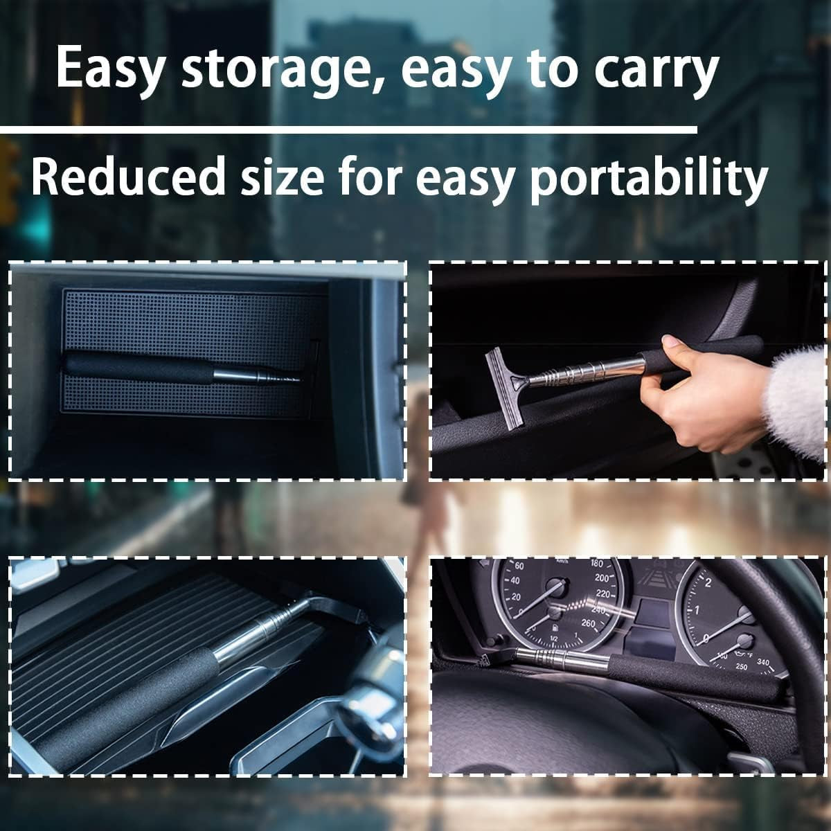 Car Rearview Mirror Wiper, Telescopic Auto Mirror Squeegee Cleaner, Glass Mist Cleaning Tool with Retractable 98Cm Handle, Portable Car Windows Water Removal (Black)