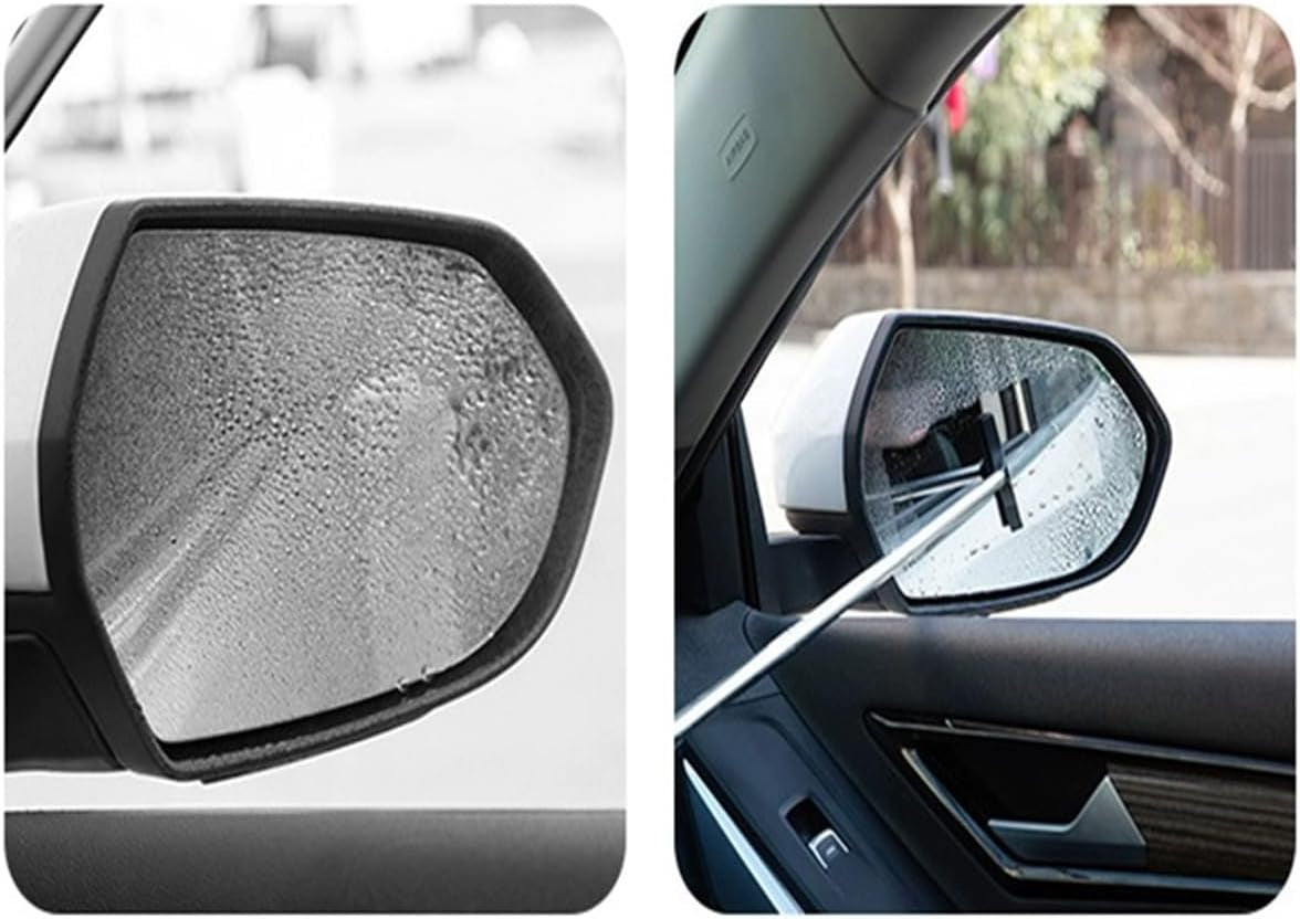 Car Rearview Mirror Wiper, Telescopic Auto Mirror Squeegee Cleaner, Glass Mist Cleaning Tool with Retractable 98Cm Handle, Portable Car Windows Water Removal (Black)