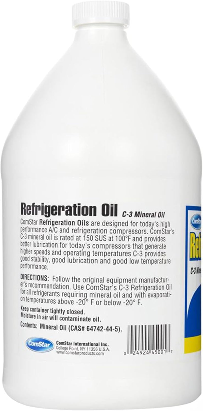 Mineral Refrigeration Oil C-3/GS, 32/150 SUS, Designed for A/C & Refrigeration Compressors, High-Speed Compressor Oil, Suitable for Low-Temperature Applications, 1 Gallon (45-001)