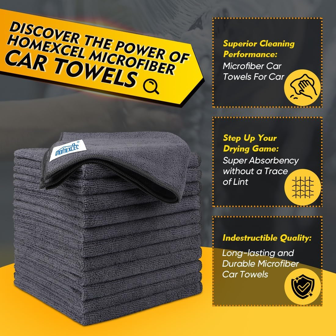 Microfiber Cleaning Cloth 12 Pack, 12.5 X 12.5 Inch Microfiber Towels for Cars, Ultra Absorbent Car Washing Cloth, Lint Free Streak Free Cleaning Rags for Car, Kitchen, and Window (Grey)
