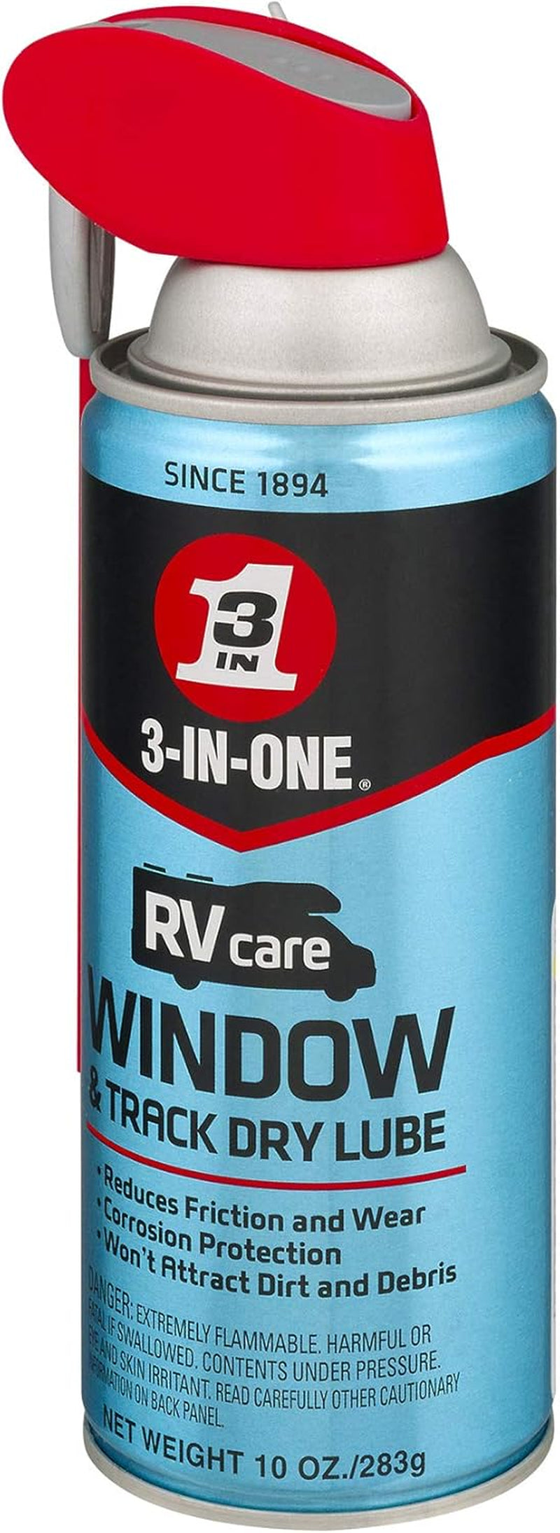 Rvcare Window & Track Dry Lube with SMART STRAW SPRAYS 2 WAYS, 10 OZ