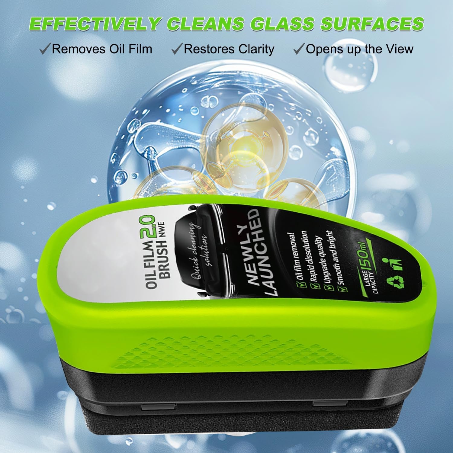 Upgrade Automotive Oil Film Cleaning Brush, New 2.0 Green Oil Film Wipe, Glass Cleaning Board for Windshield, Glass Oil Film Remover Brush for Car, Prevents Rain and Fog Cleaning Glass Brush
