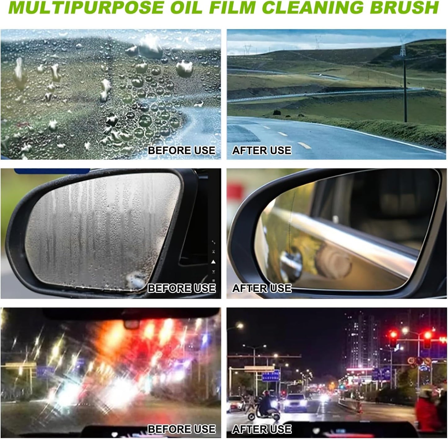 Upgrade Automotive Oil Film Cleaning Brush, New 2.0 Green Oil Film Wipe, Glass Cleaning Board for Windshield, Glass Oil Film Remover Brush for Car, Prevents Rain and Fog Cleaning Glass Brush