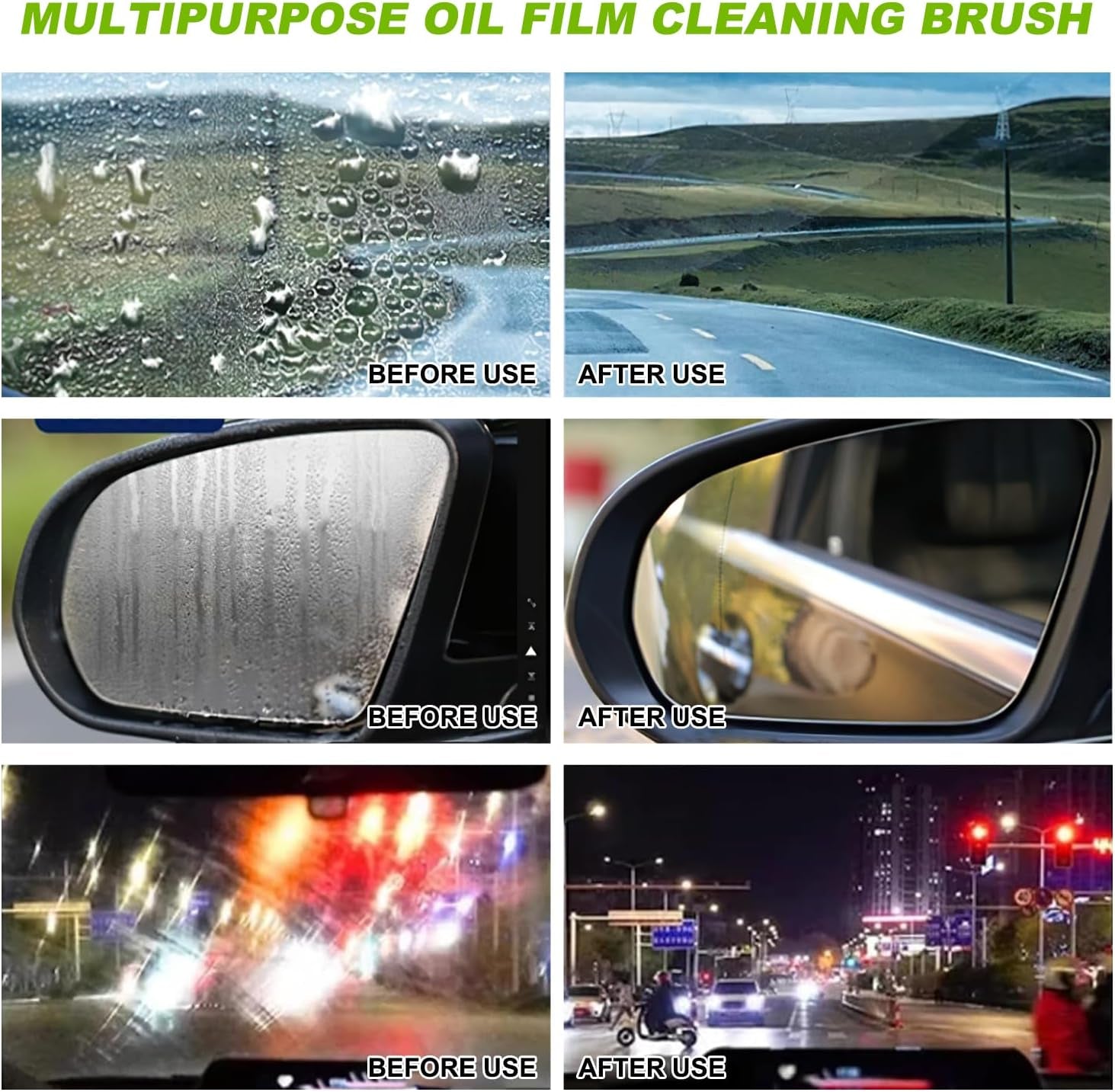 Upgrade Automotive Oil Film Cleaning Brush, New 2.0 Green Oil Film Wipe, Glass Cleaning Board for Windshield, Glass Oil Film Remover Brush for Car, Prevents Rain and Fog Cleaning Glass Brush
