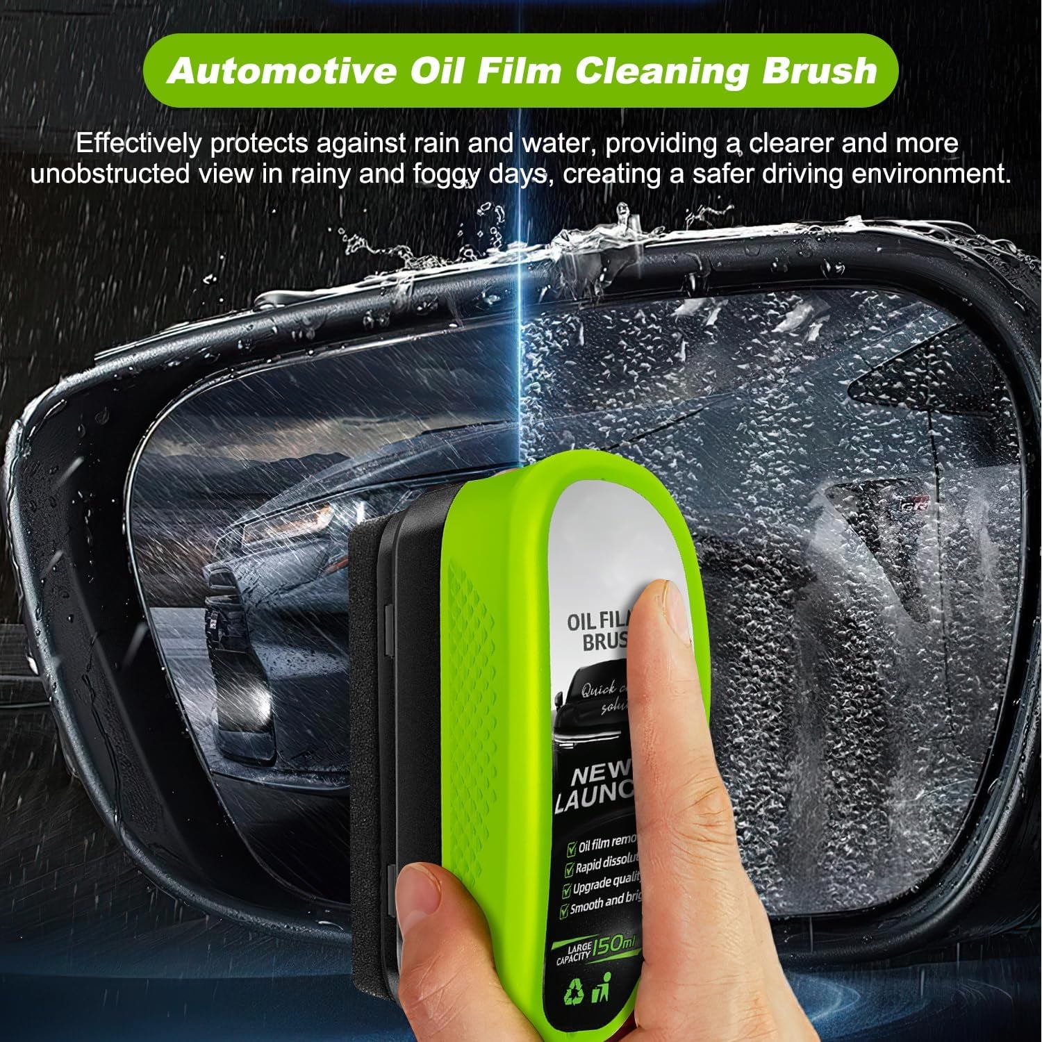 Upgrade Automotive Oil Film Cleaning Brush, New 2.0 Green Oil Film Wipe, Glass Cleaning Board for Windshield, Glass Oil Film Remover Brush for Car, Prevents Rain and Fog Cleaning Glass Brush