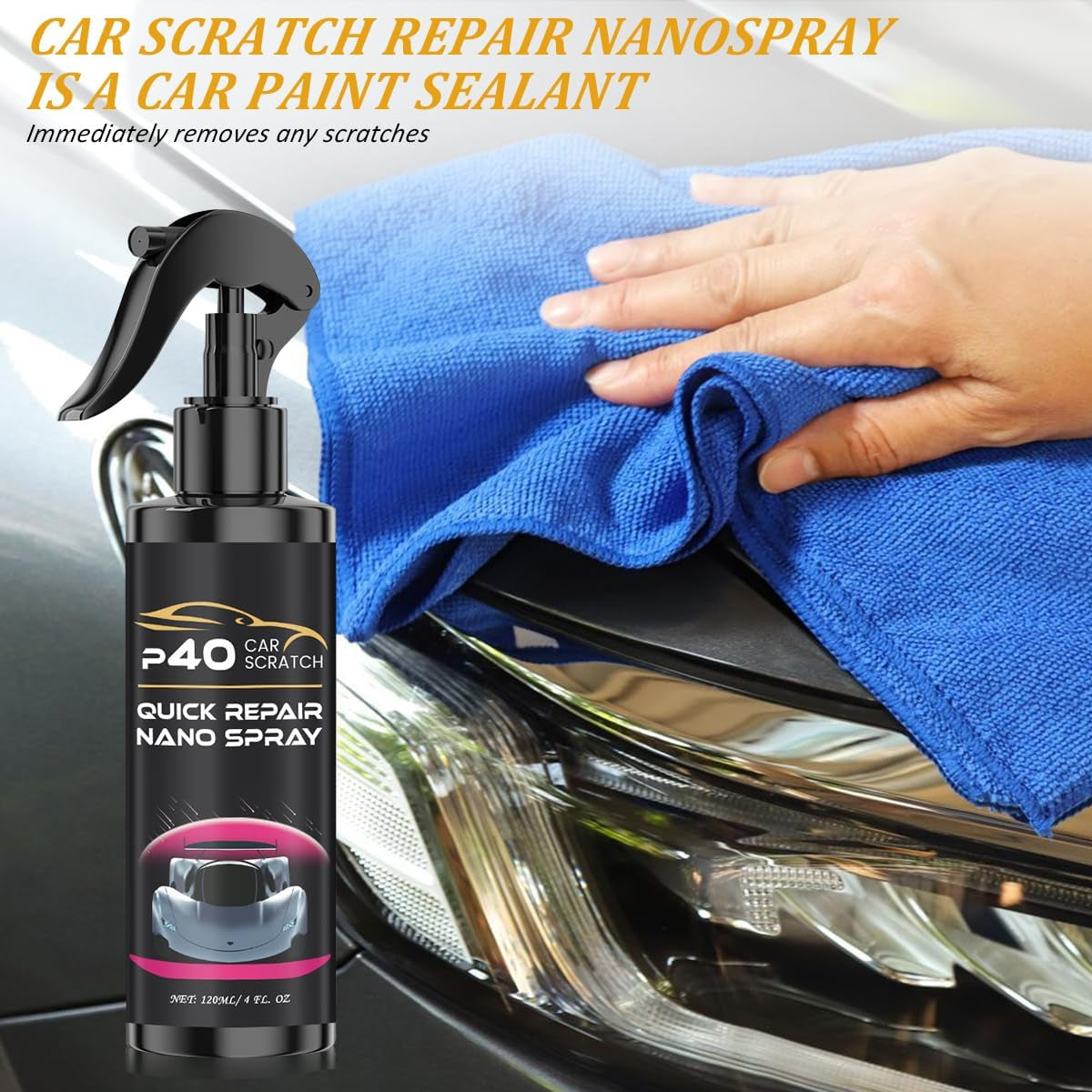 2 Pcs P40 Car Scratch Quick Repair Nano Spray, Instant Invisible Scratch Remover, Quick Paint Restoration, Long-Lasting Protection, Nano Car Scratch Remover for All Cars and Surfaces