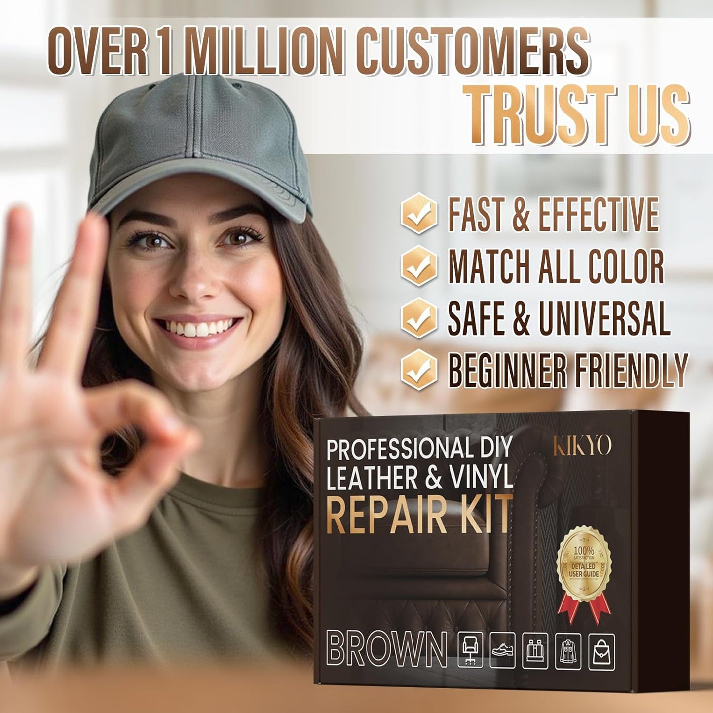Brown Leather Repair Kit for Furniture, Sofa, Car Seat, Shoes, Purse, Leather Repair Kit for Super Easy Color Match, Fix Scratches, Tears, Fade, Holes on PU, Genuine & Pleather