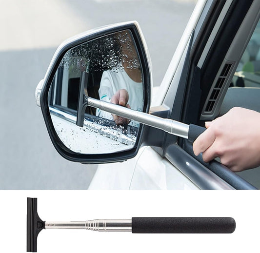 Car Rearview Mirror Wiper, Telescopic Auto Mirror Squeegee Cleaner, Glass Mist Cleaning Tool with Retractable 98Cm Handle, Portable Car Windows Water Removal (Black)