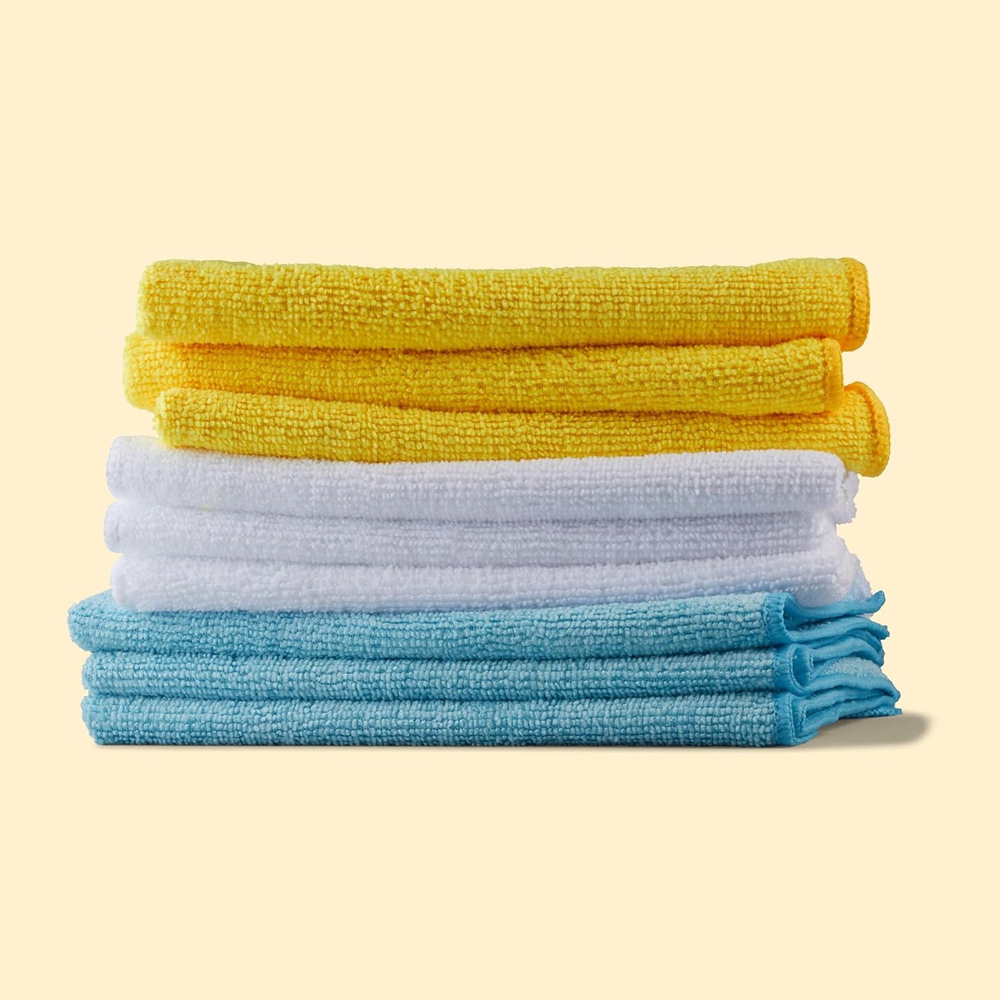 Microfiber Cleaning Cloths, Ultra Absorbent, Lint Free, Streak Free, Non-Abrasive, Reusable and Washable, 16" X 12", Blue/White/Yellow, Pack of 24