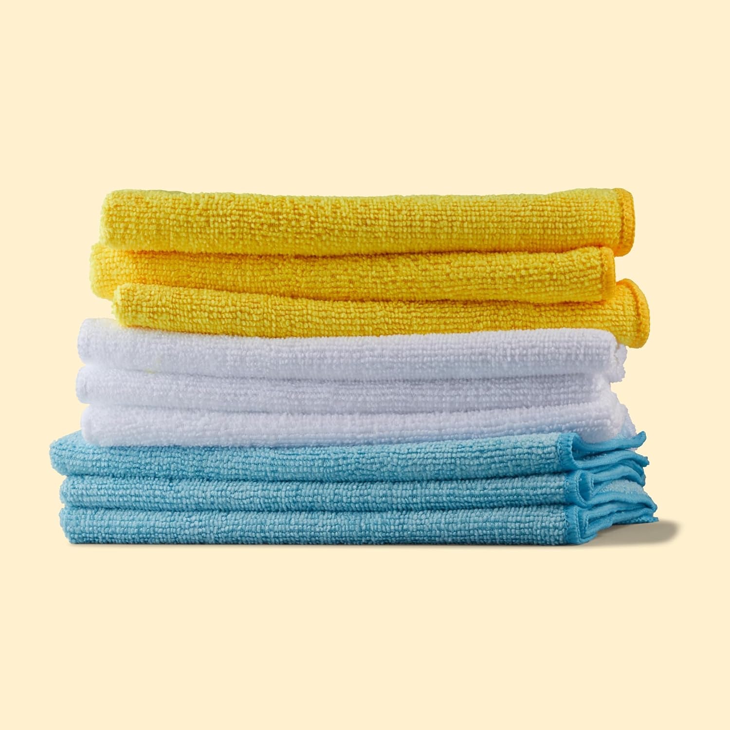 Microfiber Cleaning Cloths, Ultra Absorbent, Lint Free, Streak Free, Non-Abrasive, Reusable and Washable, 16" X 12", Blue/White/Yellow, Pack of 24