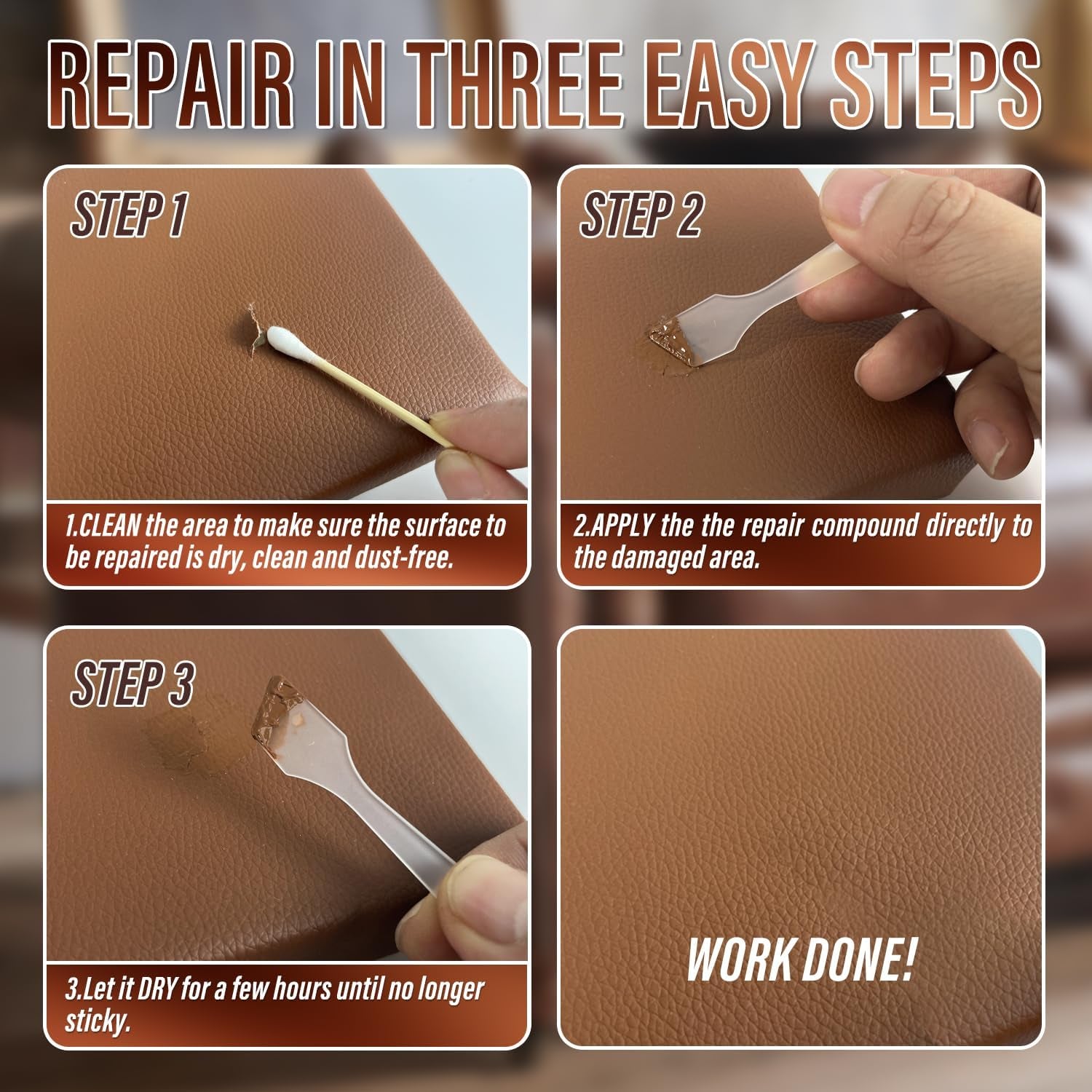 Brown Leather Repair Kit for Furniture, Leather Couch Repair Kit for Sofa, Jacket, Car Seats and Purse with Super Easy Instructions, Restores Any Material, Bonded, Pleather, Genuine