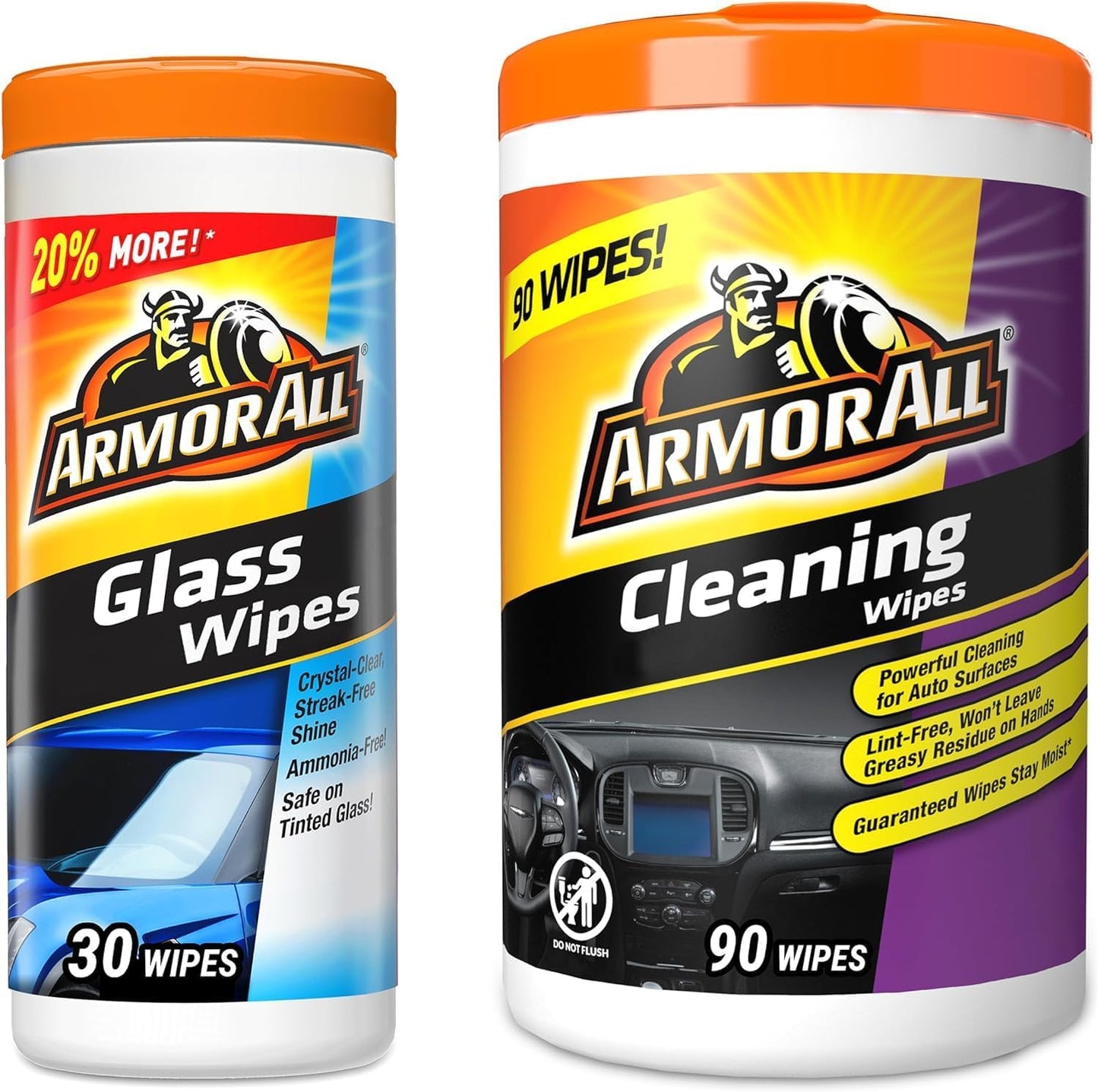 Car Glass Wipes, Auto Glass Cleaner for Film and Grime, 30 Count +  Car Cleaning Wipes, Wipes for Car Interior and Car Exterior, 90 Wipes Each