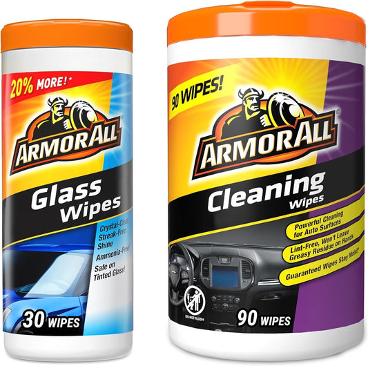 Car Glass Wipes, Auto Glass Cleaner for Film and Grime, 30 Count +  Car Cleaning Wipes, Wipes for Car Interior and Car Exterior, 90 Wipes Each