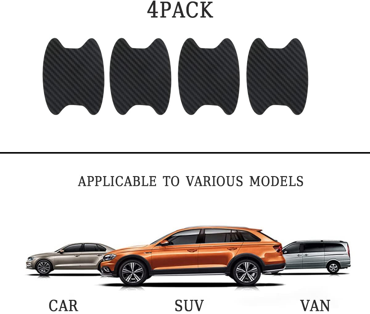 4PCS Sticker, Carbon Fiber Anti-Scratches Car Door Cup Protector, Non-Marking Auto Door Handle Protective Film, Universal for Most Car Handles (Black/4Pcs)