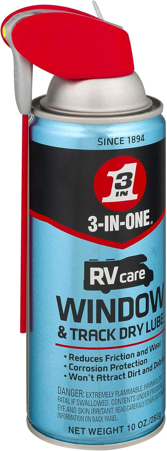 Rvcare Window & Track Dry Lube with SMART STRAW SPRAYS 2 WAYS, 10 OZ