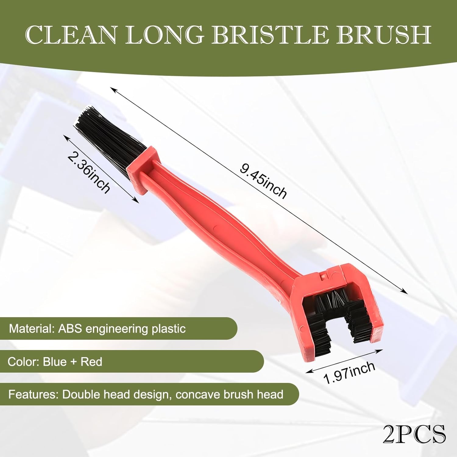 2 PCS Car Detail Brush, ABS Engineering Plastic Concave Brush Head Double-Head Design Chain Crankset Ceaning Brush, Portable Accessory, for Cars, Motorcycles, Mountain Bikes (Black & Red)