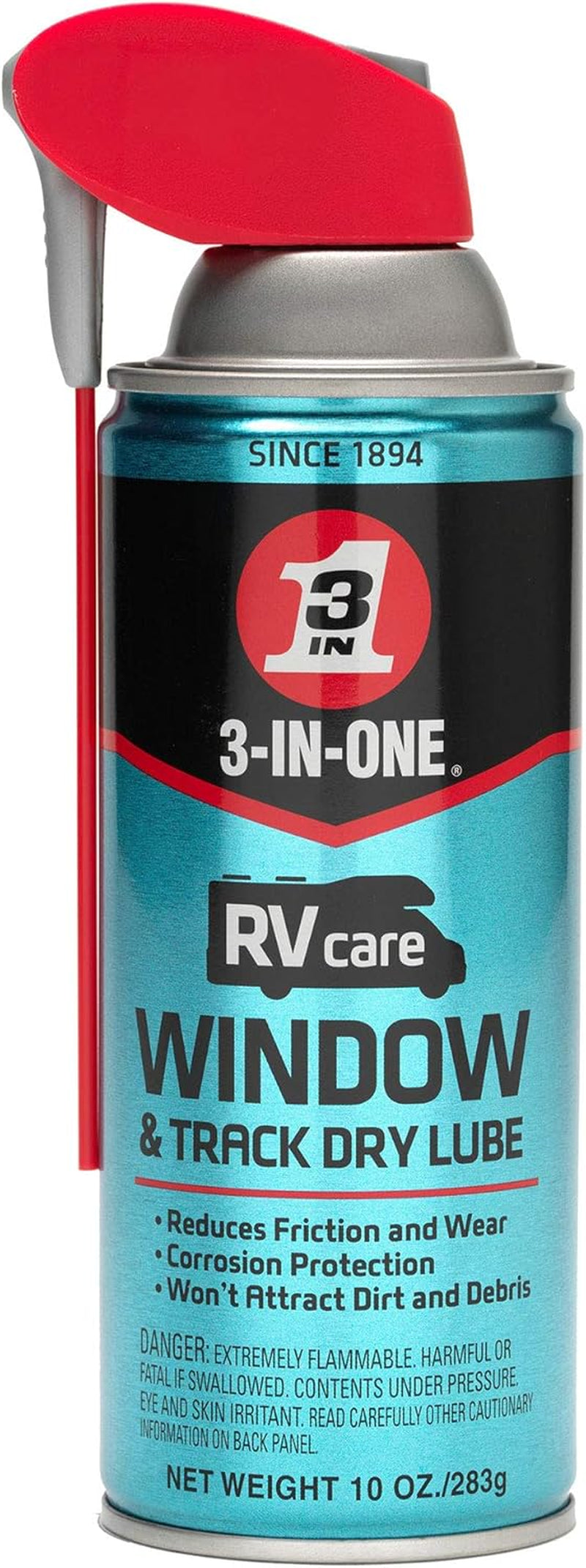 Rvcare Window & Track Dry Lube with SMART STRAW SPRAYS 2 WAYS, 10 OZ