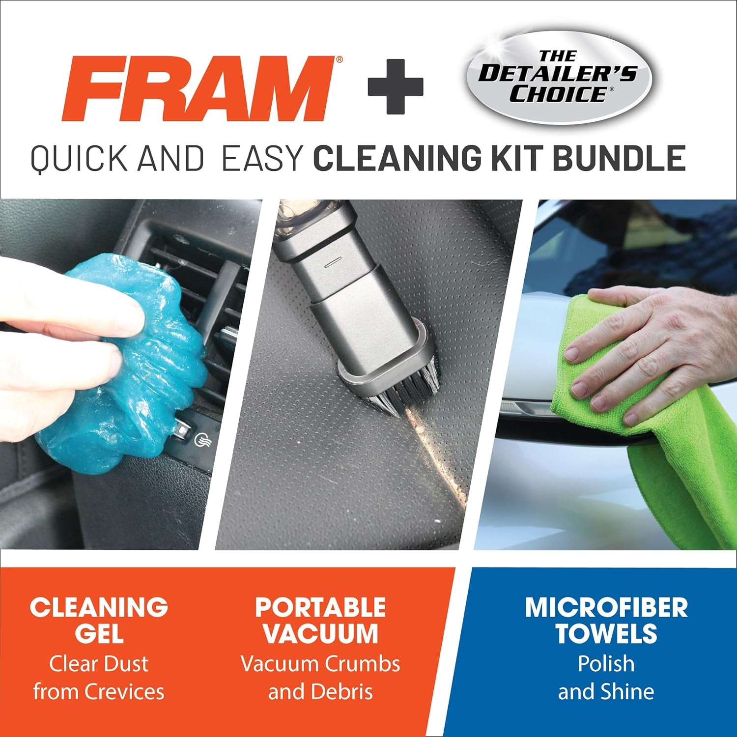FEK40006 9Pcs Car Cleaning Kit, Includes 1Pc Handheld Vacuum, 1Pc Car Cleaning Gel, 7Pc the Detailer'S Choice Microfiber Towels for Interior and Exterior Detail Cleaning