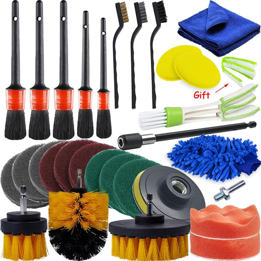 Polishing Pad 30Pcs Detailing Brush Set Power Scrubber Drill Brush Car Detail Brush for Air Vents Car Polish Pad for Glass Tire Rim Cleaning High Chemical Resistance and Durability Perfor