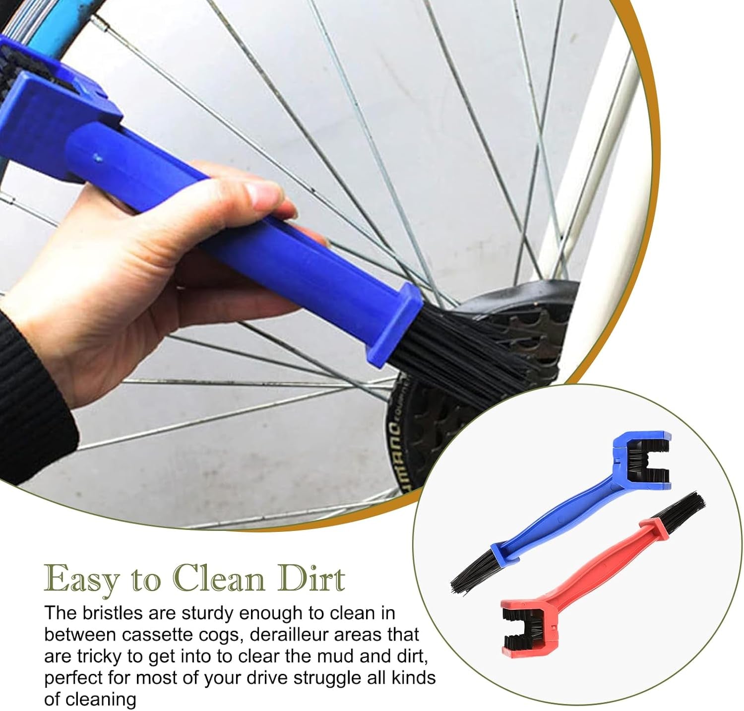 2 PCS Car Detail Brush, ABS Engineering Plastic Concave Brush Head Double-Head Design Chain Crankset Ceaning Brush, Portable Accessory, for Cars, Motorcycles, Mountain Bikes (Black & Red)