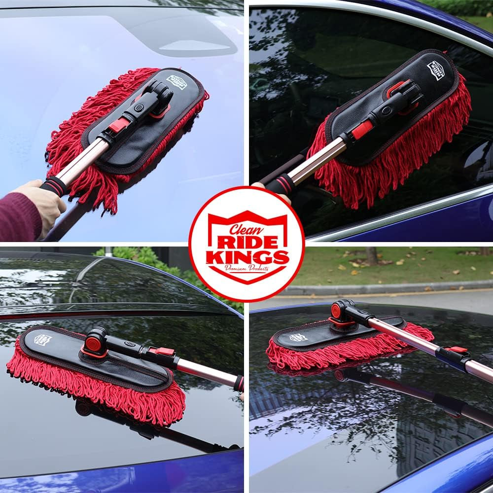 Car Duster Exterior Scratch Free,Car Dusters Extendable Handle Cleaning Exterior,Detailing Brush Kit for Truck,Suv,Caravan,Motorcycle,Wax Cotton Fabric,Waterless Wash Equipment