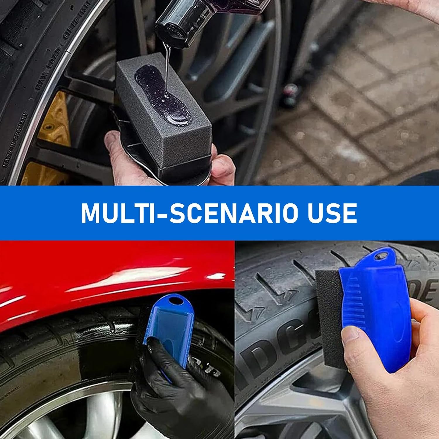 1 PC Car Tire Oil Sponge Brush, 4.72In X 2.16In X 2.75In Soft Durable Reused Vehicle Polishing Sponge, Universal Automotive Clean Sponges Accessories for Truck SUV Car (Blue)