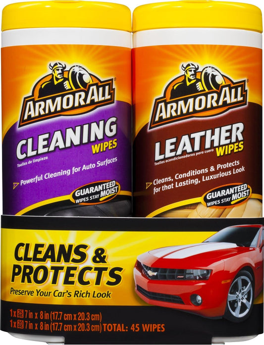 Car Cleaning and Leather Wipes - Interior Cleaner for Cars & Truck & Motorcycle, 25/20 Count (Pack of 2), 18761