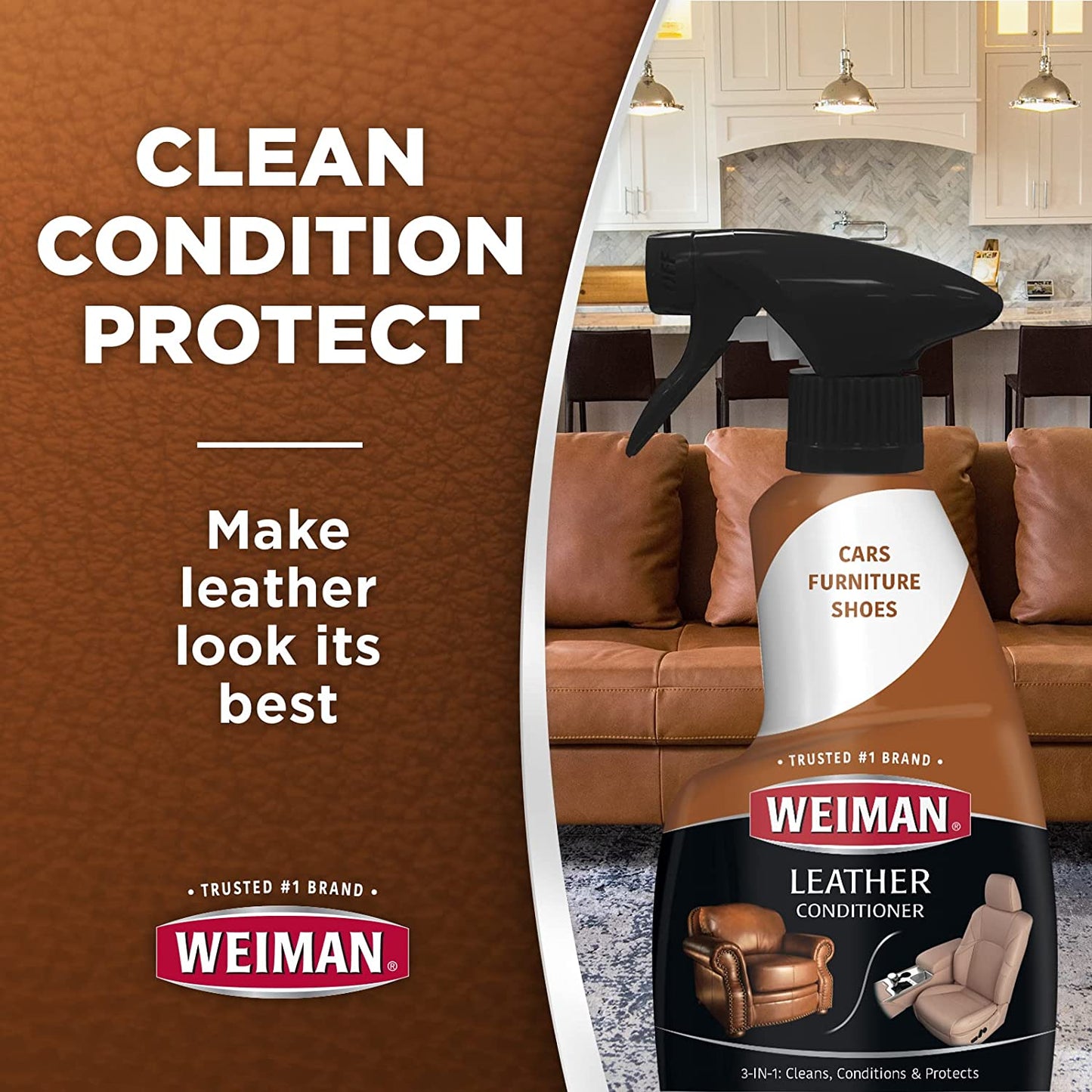 Leather Cleaner Conditioner & Protector for Couches, Boots, Chairs, Bags, Purses & Auto Interior with Microfiber Towel Included (2 Pack)