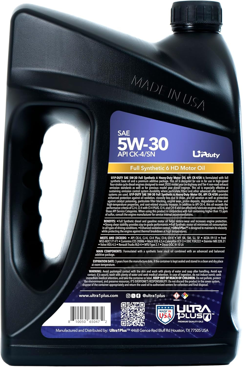 SAE 5W-30 Full Synthetic Heavy-Duty Motor Oil, API CK-4/SN (4 Gallon/16 QTS)