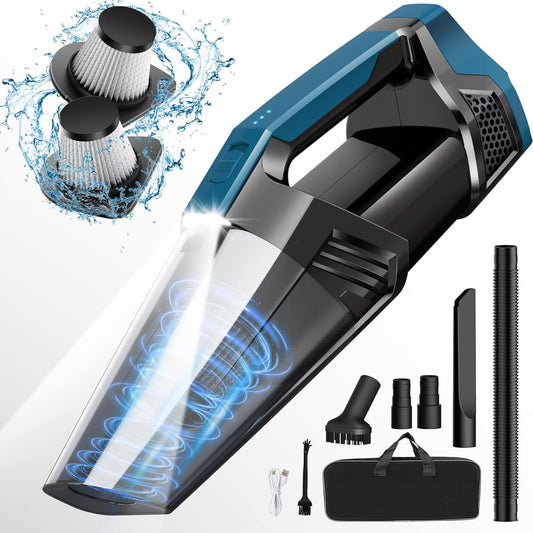 Handheld Vacuum Cordless Car Vacuum Portable with LED Light, High Power Suction, Lightweight Rechargeable Hand Vacuum, Hand Held Vacuum Cleaner for Car Home Office, Pet Hair, Black
