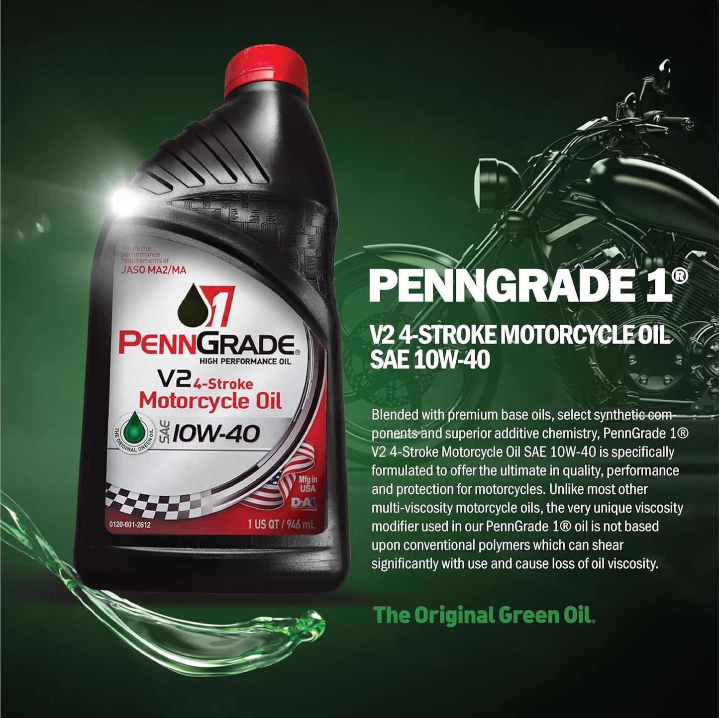 , 71566, V2 4-Stroke Motorcycle Oil SAE 10W-40, 1 Quart (2 Pack)