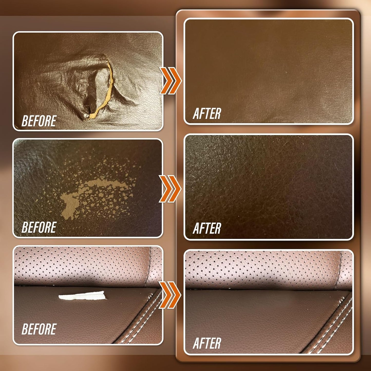 Brown Leather Repair Kit for Furniture, Sofa, Car Seat, Shoes, Purse, Leather Repair Kit for Super Easy Color Match, Fix Scratches, Tears, Fade, Holes on PU, Genuine & Pleather