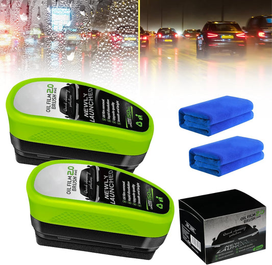 Upgrade Automotive Oil Film Cleaning Brush, New 2.0 Green Oil Film Wipe, Glass Cleaning Board for Windshield, Glass Oil Film Remover Brush for Car, Prevents Rain and Fog Cleaning Glass Brush