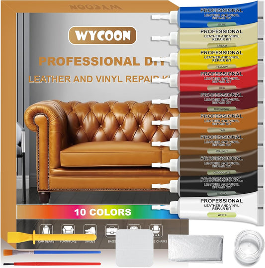 Leather Repair Kit for Furniture, Vinyl Repair Kit for Car Interior, Couch, Sofa, Car Seats and Purse with Color Mixing Guide, Restores Faux, Artificial, Genuine Pleather