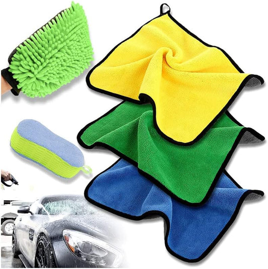 5 Pcs Car Detailing Tools Interior Car Wash Towel Microfiber Car Wash Sponge Mitt Set Scratch Free Premium for Air Vents Dashboard