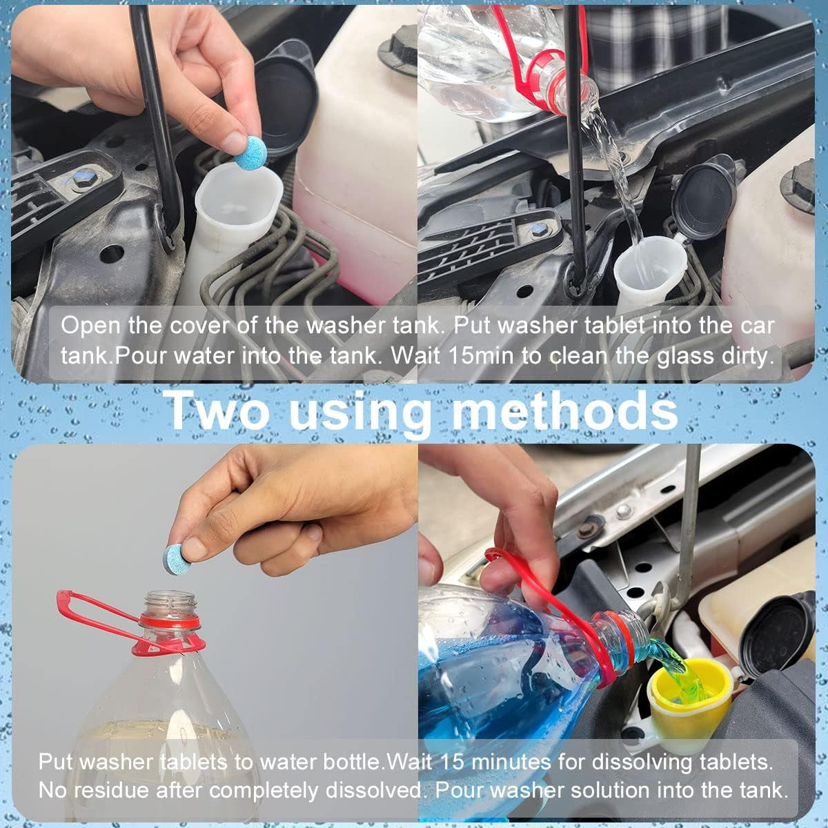 100 Pieces Car Windshield Washer Fluid Concentrated Clean Tablets,New Formula Windshield Wiper Fluid Solid Effervescent Tablet.Remove Glass Stains,Clear Vision(Use with De-Icer or Methanol for Winter)