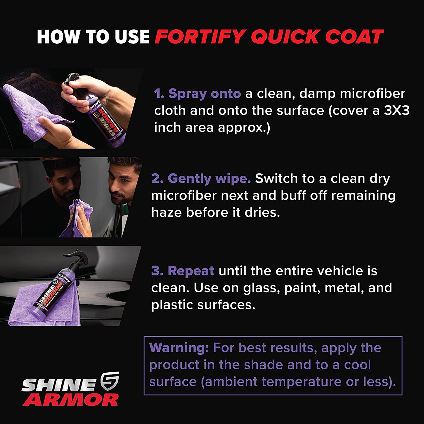 Fortify Quick Coat – 3-In-1 Ceramic Coating Spray (8Oz) | Waterless Wash, Shine & Protection | Streak-Free, Hydrophobic Car Wax for Paint & Trim