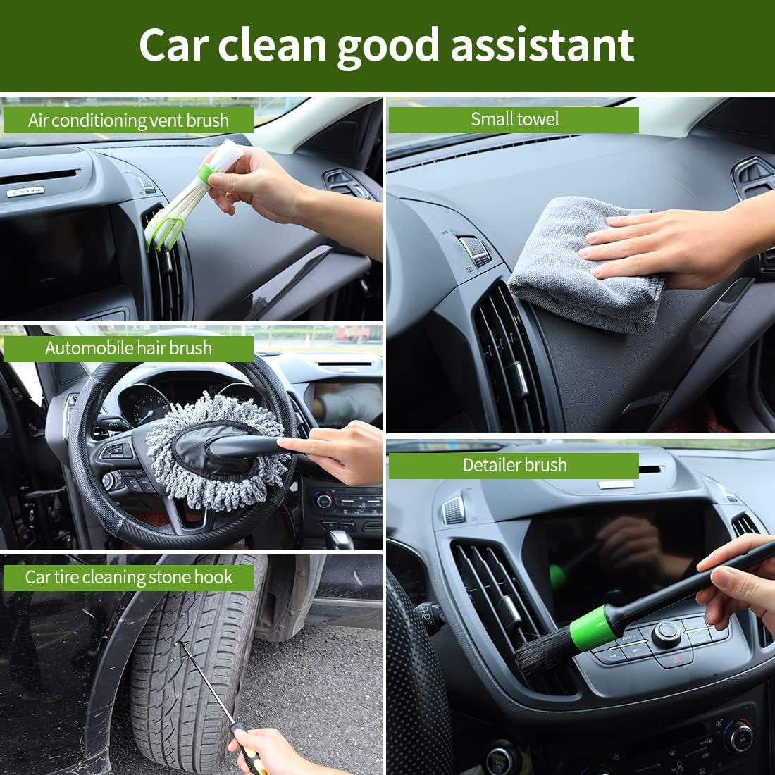 32Pcs Car Cleaning Kit, Car Wash Tool Kit for Exterior and Interior Care Cleaning, Include Chenille Microfiber Wash Mitt Sponge Towels Long Handle Brush Collapsible Bucket Detailing Brushes Set.Etc