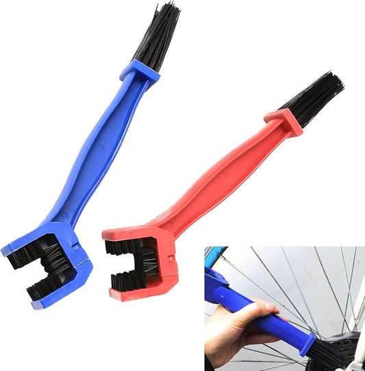 2 PCS Car Detail Brush, ABS Engineering Plastic Concave Brush Head Double-Head Design Chain Crankset Ceaning Brush, Portable Accessory, for Cars, Motorcycles, Mountain Bikes (Black & Red)