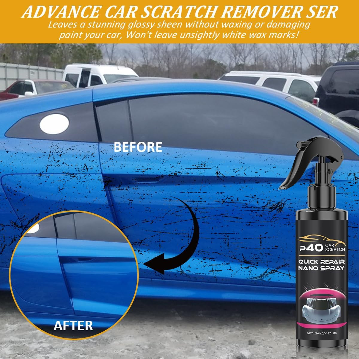 2 Pcs P40 Car Scratch Quick Repair Nano Spray, Instant Invisible Scratch Remover, Quick Paint Restoration, Long-Lasting Protection, Nano Car Scratch Remover for All Cars and Surfaces
