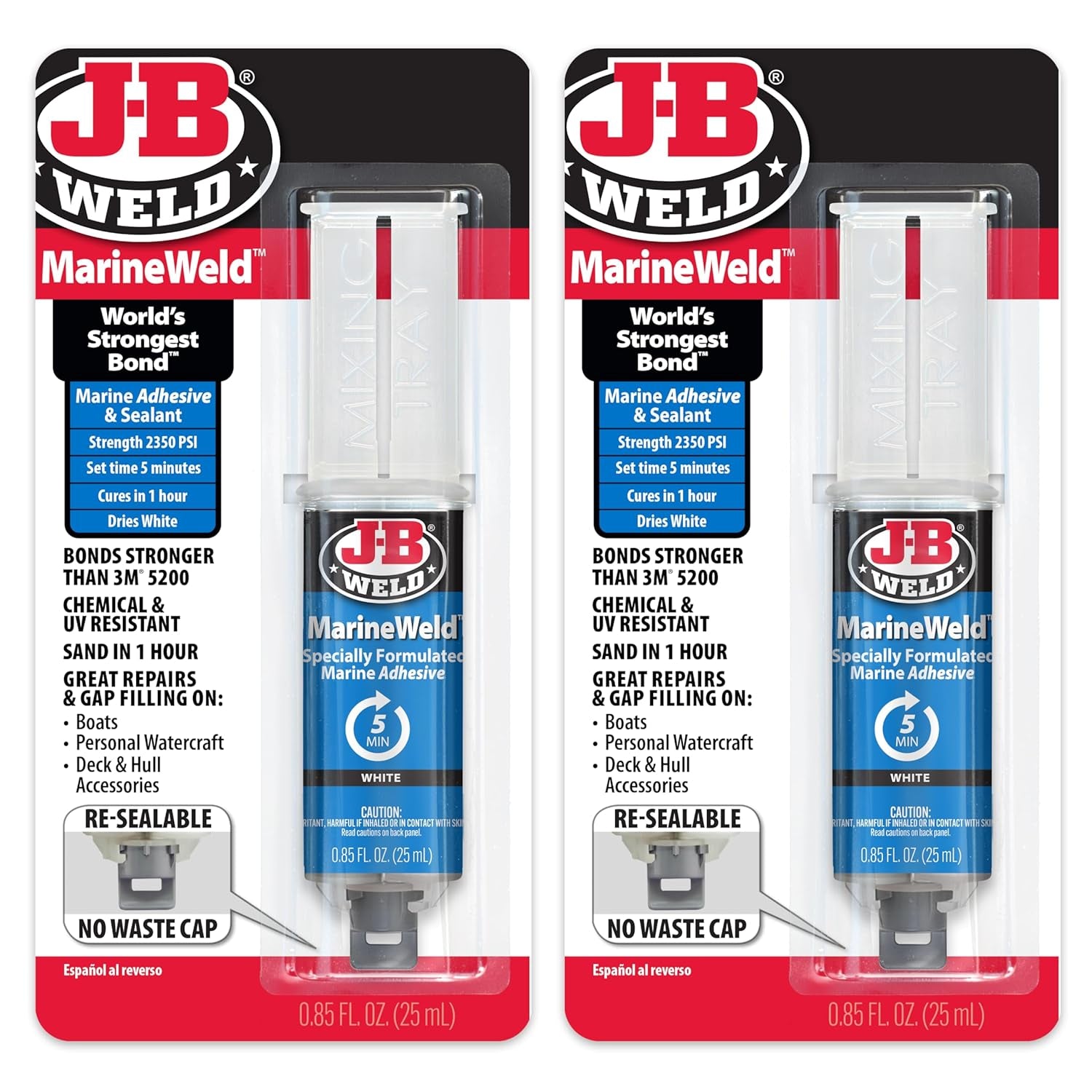 Marineweld Syringe 2-Pack, White, UV Resistant, High-Strength & Impact Resistant, 25Ml 2-Pack, 50172-2
